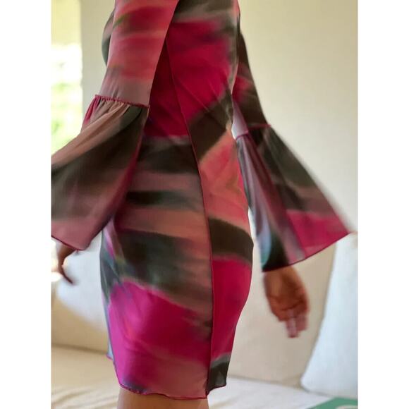 Esejota Azalea Mesh Sheer Short Dress Size Medium Long Bell Sleeves - Picture 5 of 9